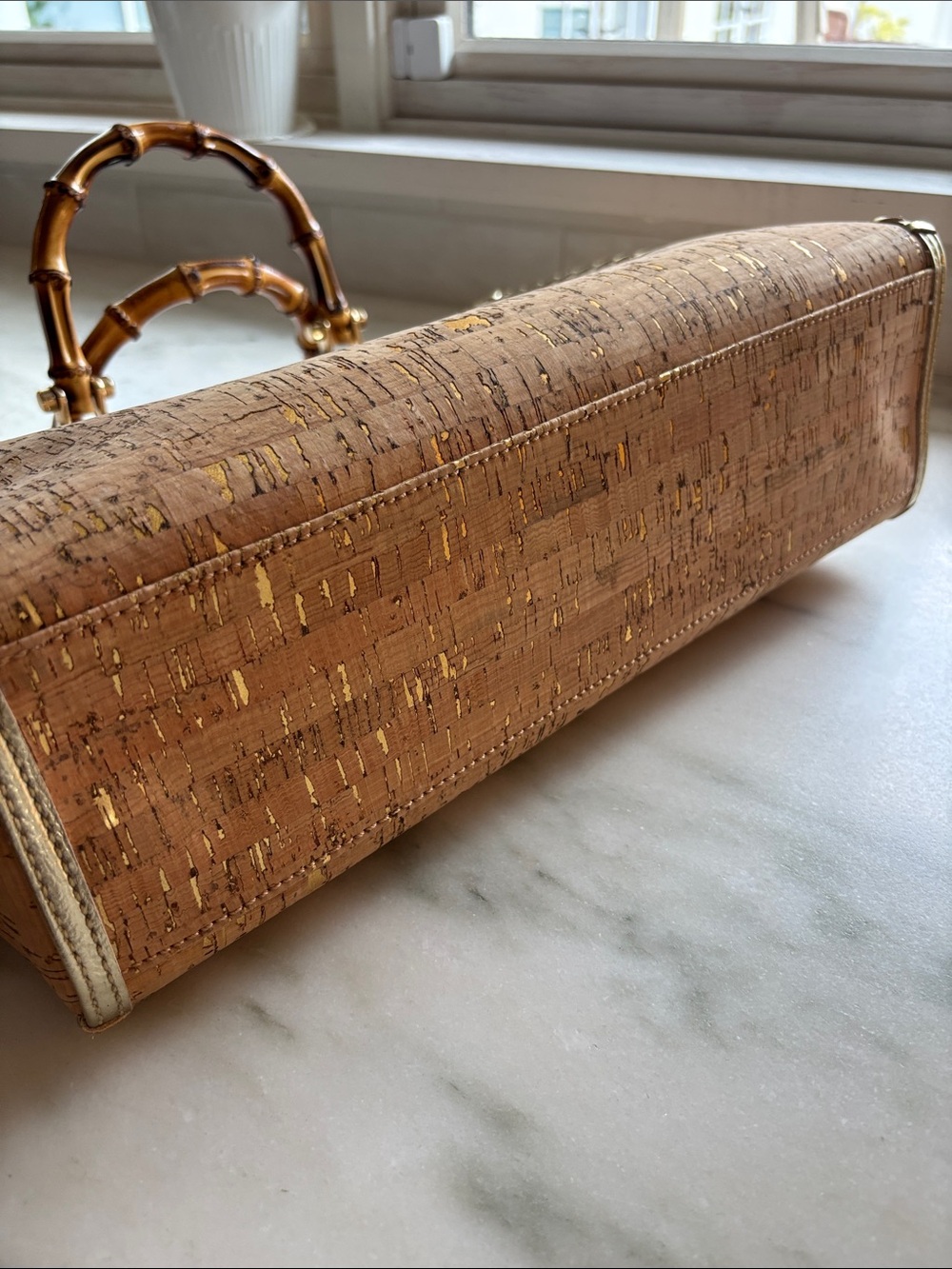 Lilly Pulitzer Cork Natural Greydon Tote Bamboo handles - Picture 4 of 9